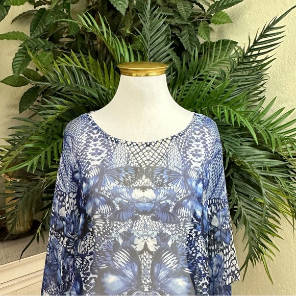 STYLE & CO - One Size Sheer Blue And White Pullover Coverup No Sleeves - Picture 2 of 10